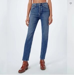 RE/DONE High Rise Ankle Crop Jeans in Vintage Stone Wash Stretch Size 25